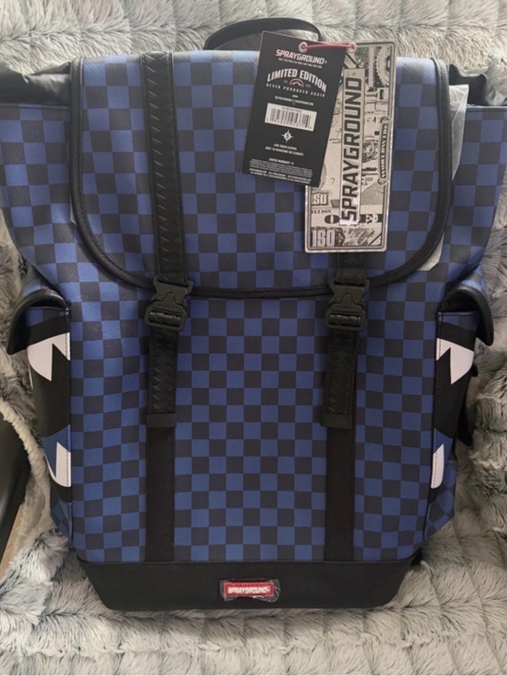 Sprayground Blue and Black Checkerboard Limited Edition Backpack